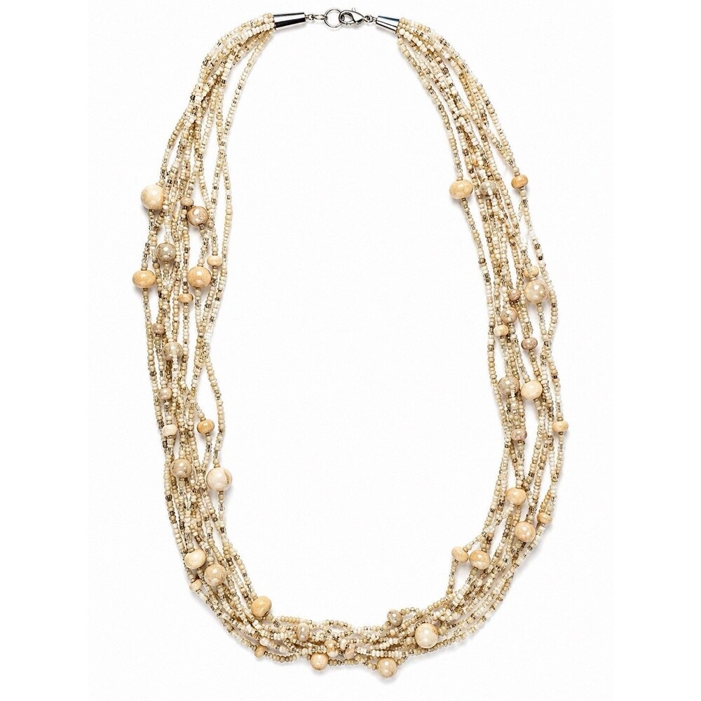 Vintage Multi Strand Glass Seed Bead Mother Of Pearl Shell Statement Necklace